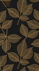 Elegant golden leaves pattern against black background creates a sophisticated design