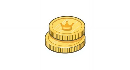 Two Gold Coins with Crown Icon  Royal Reward Currency Finance Illustration