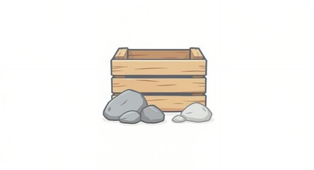 Wooden crate with rocks simple illustration flat design vector graphic