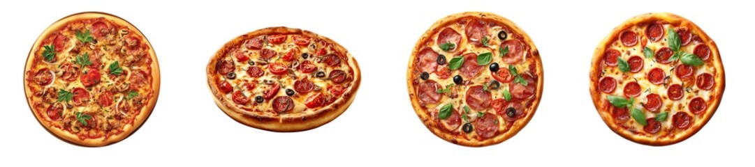 Supremev pizza isolated on transparent background.