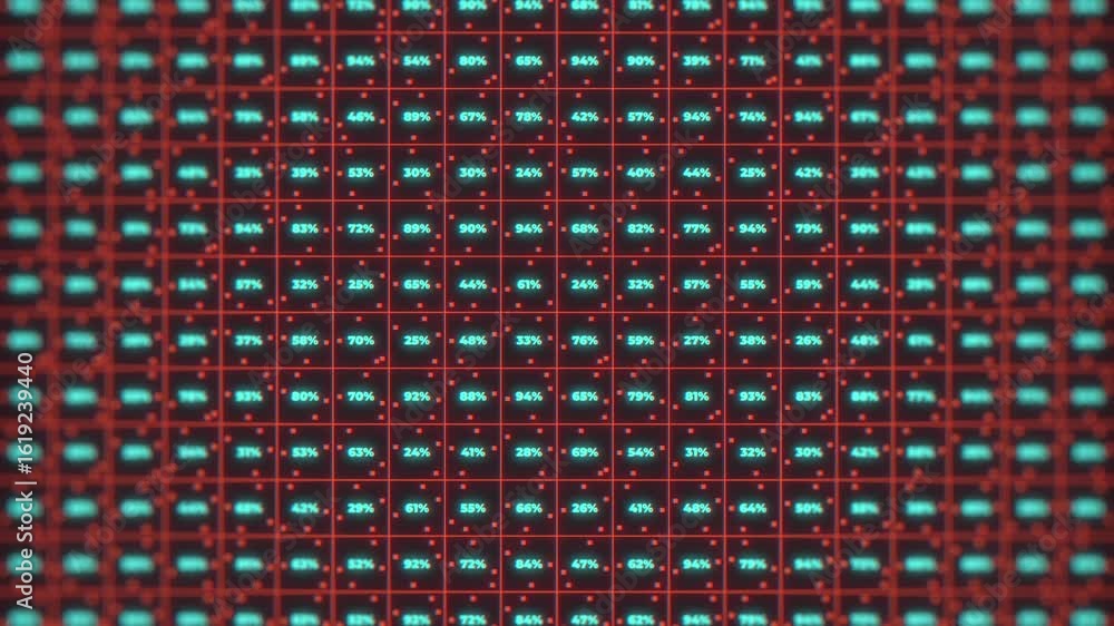 Fototapete a grid pattern with red lines and blue numbers displaying percentages is animated with a slight zoom