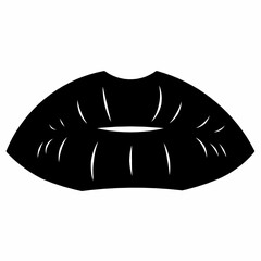 Black silhouette of glossy lips with white highlights in vector style. Bold and sensual lip icon for fashion, cosmetics, stickers, logos, and pop art design elements.