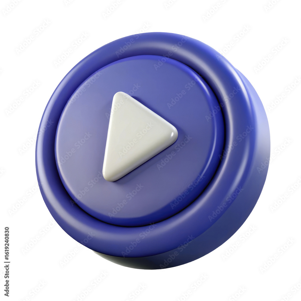 Wall mural 3d play button icon with triangle symbol isolated on transparent white background, clipping path