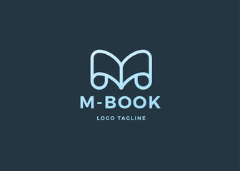 Initial Letter M with Spiral Curly Page or Paper Twirl Roll Scroll logo design. stylized letter M integrated with an abstract representation of an open book or paper scroll.