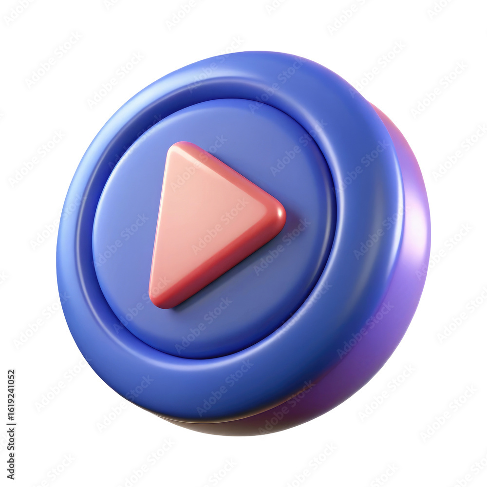 Wall mural 3d play button icon with triangle symbol isolated on transparent white background, clipping path