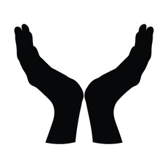 Silhouette hands cupped offering receiving care support gesture vector illustration graphic design