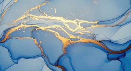 Abstract Blue and Gold Marble Pattern with Fluid Swirls for Artistic and Decorative Use