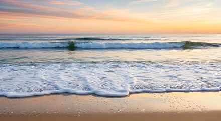 Calm Ocean Waves: Serene Beach Shore Sunset