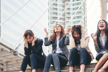 Recession Stress business teams meeting work hard at home office headache, depressed from failure...