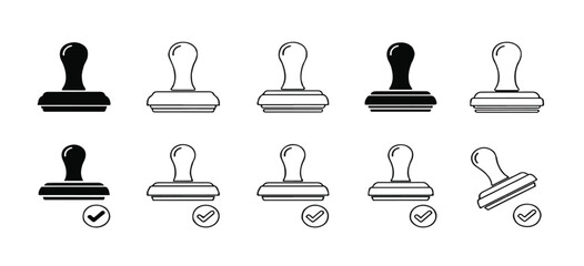 Rubber stamp vector icon set for approval with check mark symbol