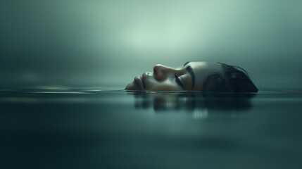 Serene Black Woman&rsquo;s Face Floating on Calm Water