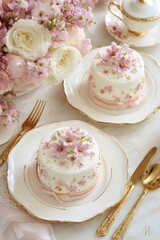 花のデコレーションがついたケーキ
