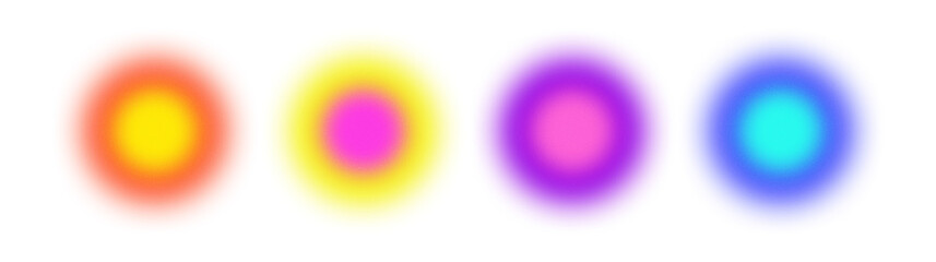A collection of colorful circle gradient elements blurred with grainy and noise textures