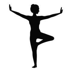 Obraz premium Silhouette yoga tree pose illustration for health wellness and fitness exercise training class 90