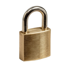 Fototapeta premium A closed brass padlock isolated on a black background., on a transparent background