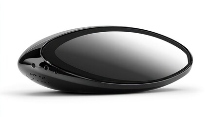 Sleek black oval speaker, glossy finish, reflective surface