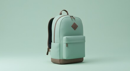 Stylish Mint Green Backpack 3D Render on Pastel Background