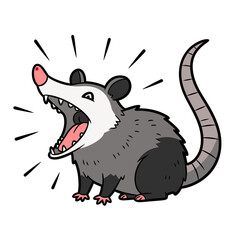 Cartoon Opossum with Open Mouth and Pink Nose Surrounded by Sound Waves
