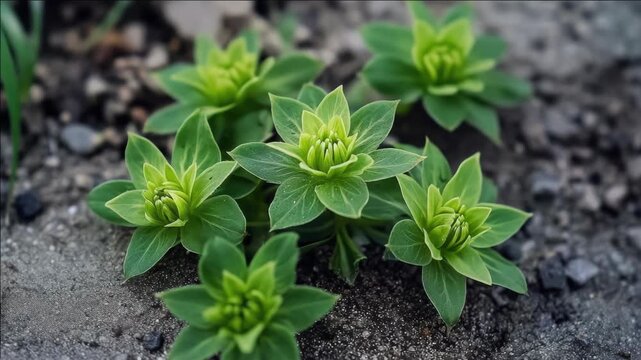 A close-up of a pot filled with sprouting herb seeds.