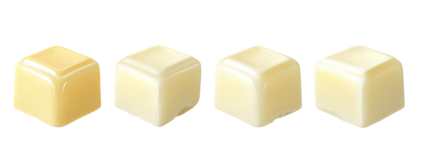 Four slightly different shades of white cubic candy