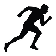 Silhouette of male sprinter running fast for athletic competition or marathon race training speed