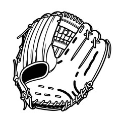 Detailed Line Art Baseball Glove Depicting Sport Equipment and Design