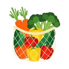 Colorful Vegetables in a Reusable Mesh Bag