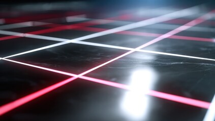 Abstract grid pattern, red and white lines on dark surface