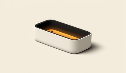 Rectangular, light-colored device with inner amber light