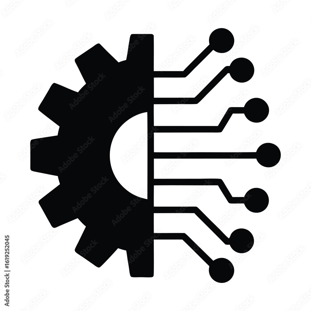 Aufkleber technology gear circuit board innovation artificial intelligence machine learning icon vector
