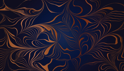 abstract golden curved creeper line concentric pattern. seamless pattern with floral elements design.