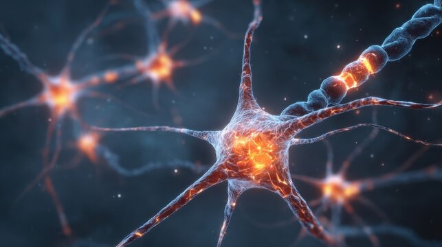 Conceptual graphic of nerve cells dimming and disconnecting paired with fading muscle tissue symbolizing ALS progression.