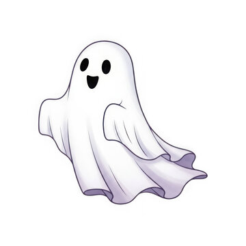 Illustration of a friendly ghost floats gently, ready to bring a touch of spooky fun to halloween night isolated on transparent background