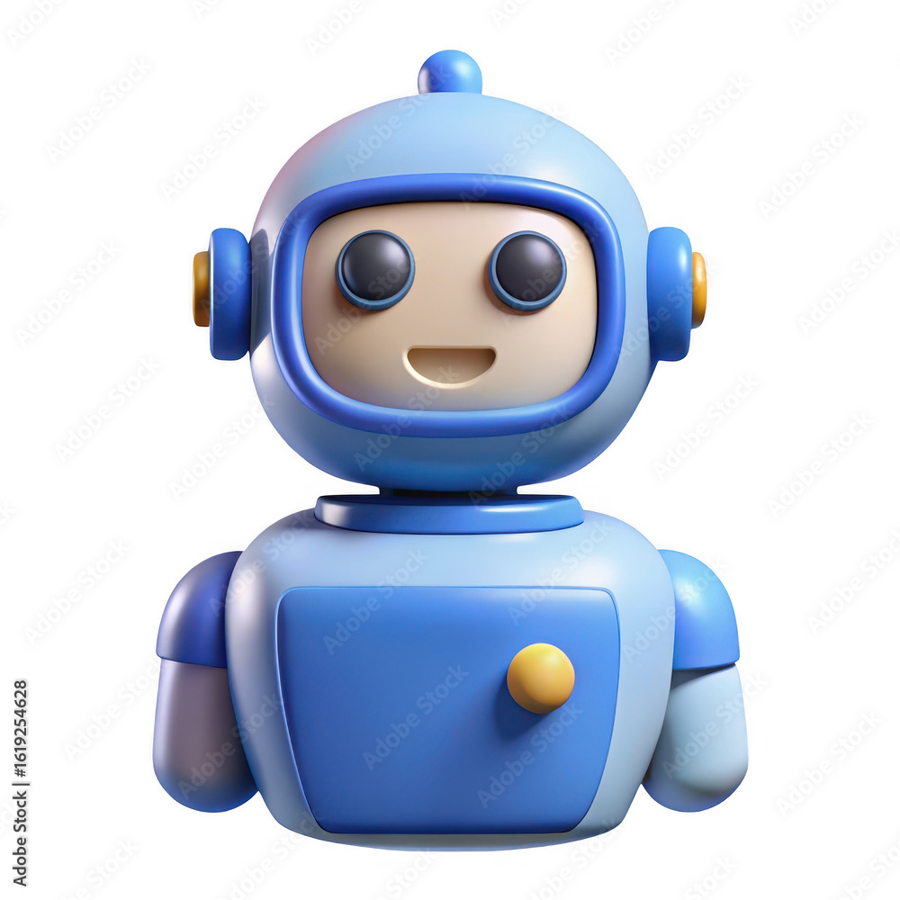 Poster friendly robot character isolated on transparent background
