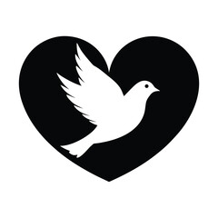 White dove flying inside black heart shape vector illustration peace love symbol design art