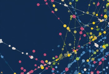 Abstract network of interconnected colorful dots on a dark background