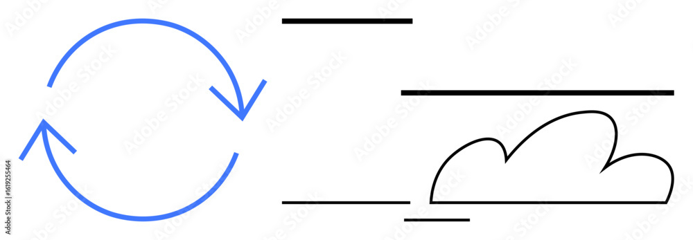 Poster arrows forming a circle illustrate synchronization while cloud and horizontal lines suggest cloud co