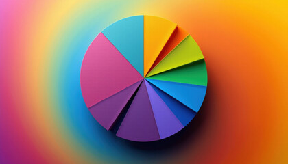 Obraz premium Vibrant pie chart with smooth segments showcases gradient background, evoking sense of creativity and harmony