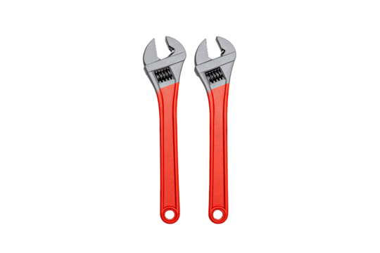 Two adjustable wrenches with red handles