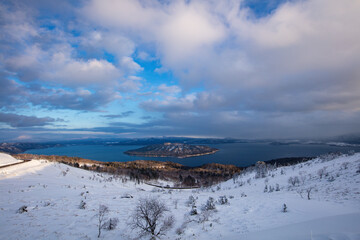 A complete view of Lake Kussharo in winter