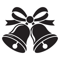 Classic black silhouette of two christmas bells tied together with a festive ribbon and bow