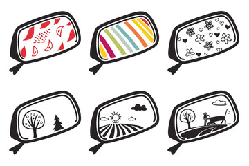 set of Rear mirror vector silhouette illustration isolated on white background