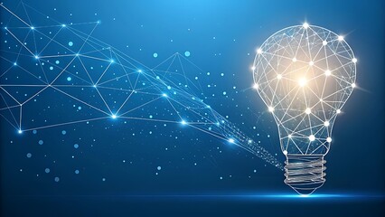 Abstract Light Bulb with Connected Network on Blue Background for Innovation