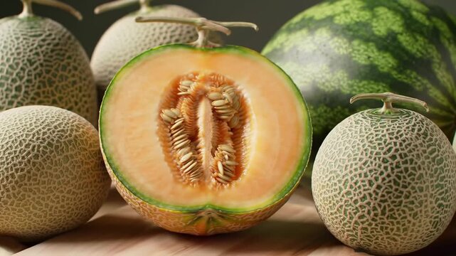 Fresh cantaloupe and watermelon