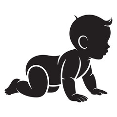 Silhouette of a baby crawling on all fours with a determined expression on its face