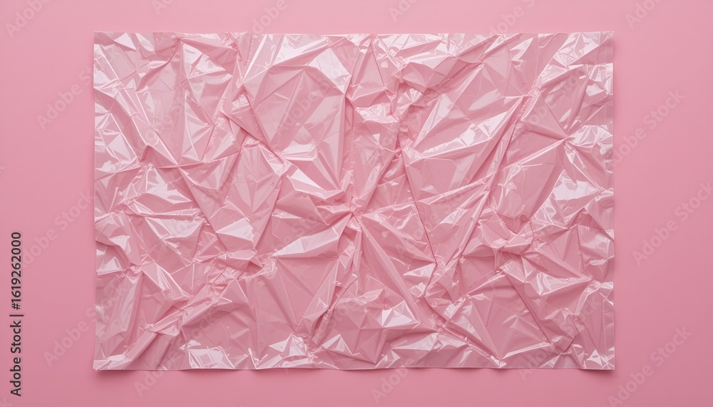 Poster textured pink crumpled paper fills the frame, creating a visually interesting abstract background.