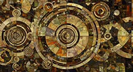 Fototapeta premium Geometric Puzzle of Lost Civilizations, Mosaic of Hidden Memories, Star Chart in Color and Shape, Coded Canvas of Emotion, Map of Meaning in Abstract Forms.