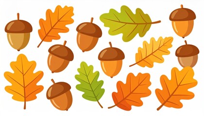 Obraz premium Autumn Leaves and Acorns Illustration