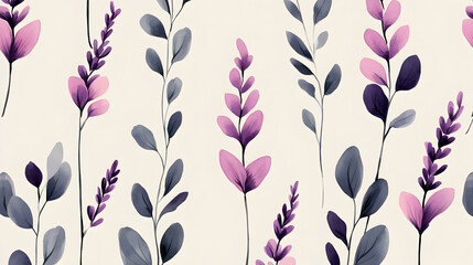 Delicate lavender and eucalyptus floral seamless pattern
