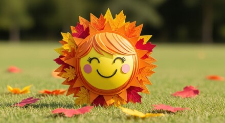 DIY Autumn Sun Craft for Kids Featuring Colorful Fall Leaves and Happy Face